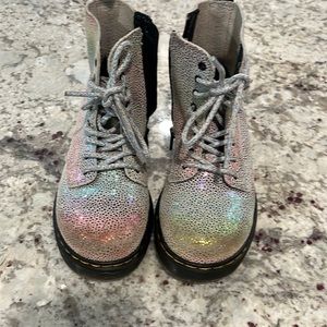 Kids Dr Martins, rainbow shimmer boots, size 10